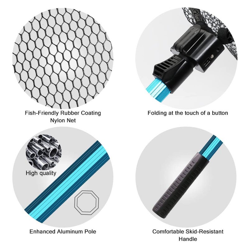 SAN LIKE Collapsible Telescopic Pole Fishing Net - Folding Extend Rubber Coated Freshwater Saltwater Landing Net for Trout Bass Steelhead Salmon Kayak (SD-139SS(80CM)) - Image 2
